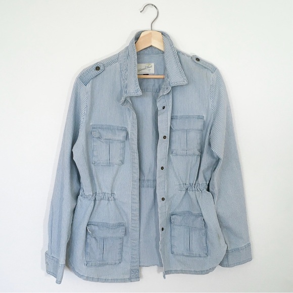 Blue and white striped utility jacket - Picture 2 of 5